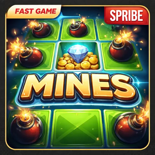 Mines game nhanh với lưới ô và biểu tượng mìn cùng logo game
