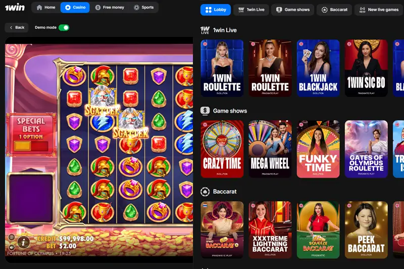 Slot live casino và game bàn phổ biến