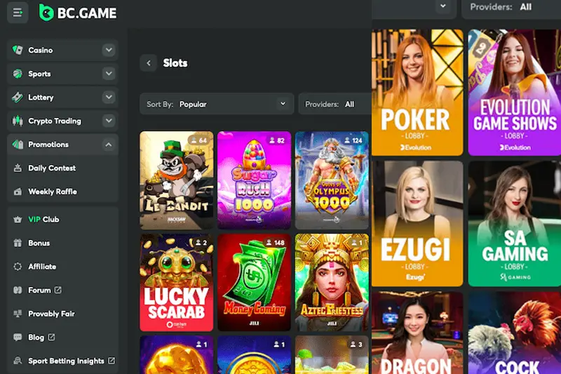 Kho slot BC.Game, casino trực tiếp, mini game