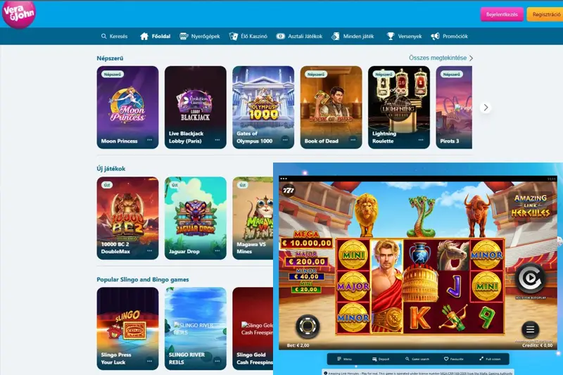 VeraJohn máy slot và sòng bài trực tiếp
